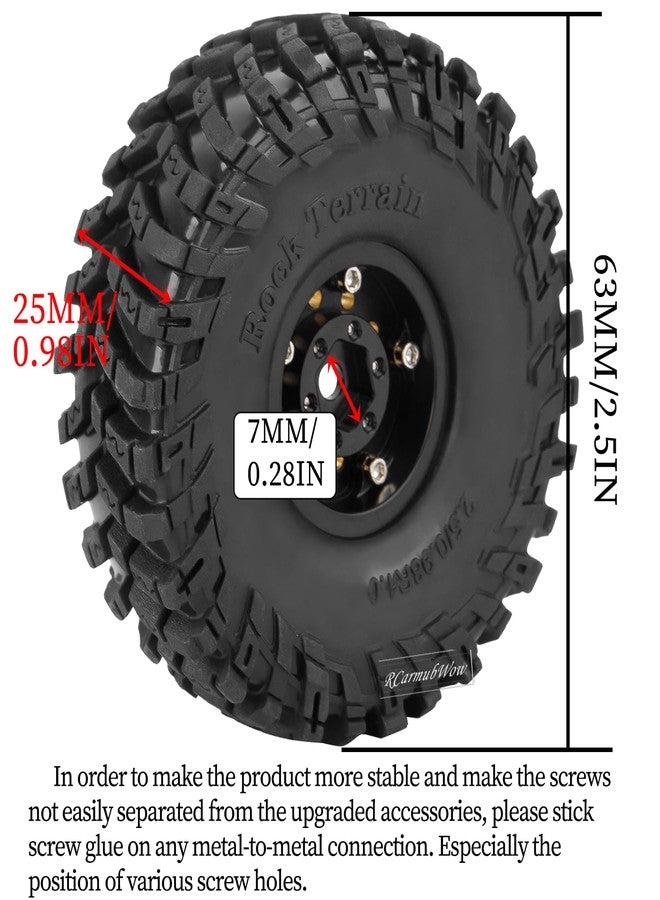 عجلات وإطارات RcarmubWow 1.0 Beadlock لسيارات الزحف التي تعمل بالتحكم عن بعد بمقياس 1/24 و1/18، طراز SCX24 وTRX4M، مصنوعة من النحاس، عجلات Beadlock 1.0، مجموعة إطارات Beadlock 1.0، إطارات طينية ناعمة لاصقة 1.0، 4 قطع - Image 3
